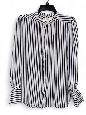 LOFT Black and White Striped Button-Down Shirt